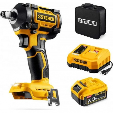 Гайковерт бесщеточный ударный STEHER 20 В, 350 Н·м, 1 АКБ LMS (4 А·ч), сумка (CWB-350-41)
Гайковерт бесщеточный ударный STEHER 20 В, 350 Н·м, 1 АКБ LMS (4 А·ч), сумка (CWB-350-41)