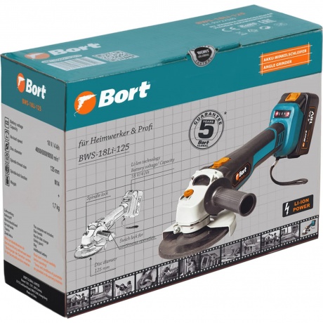 Машина шлифовальная угловая аккумуляторная Bort BWS-18Li-125 93722340
Машина шлифовальная угловая аккумуляторная Bort BWS-18Li-125 93722340