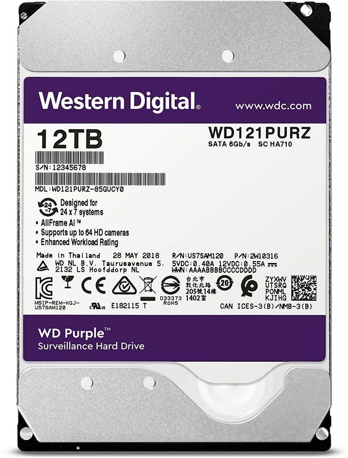 Жесткий диск WD Purple 12ТБ (WD121PURZ)
Жесткий диск WD Purple 12ТБ (WD121PURZ)