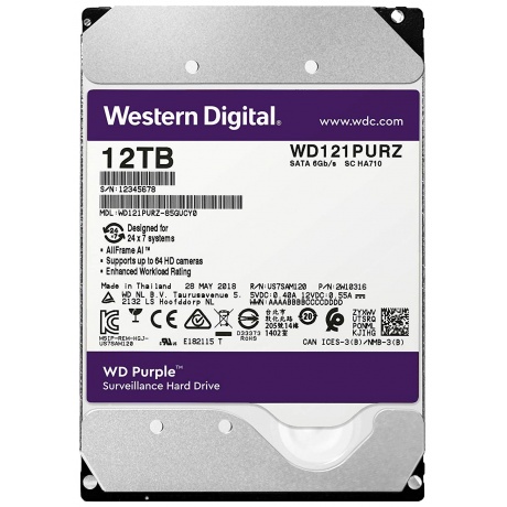 Жесткий диск HDD Western Digital SATA-III 12Tb (WD121PURP)
Жесткий диск HDD Western Digital SATA-III 12Tb (WD121PURP)