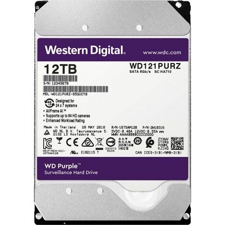 Жесткий диск HDD Western Digital SATA-III 12Tb (WD121PURP)
Жесткий диск HDD Western Digital SATA-III 12Tb (WD121PURP)