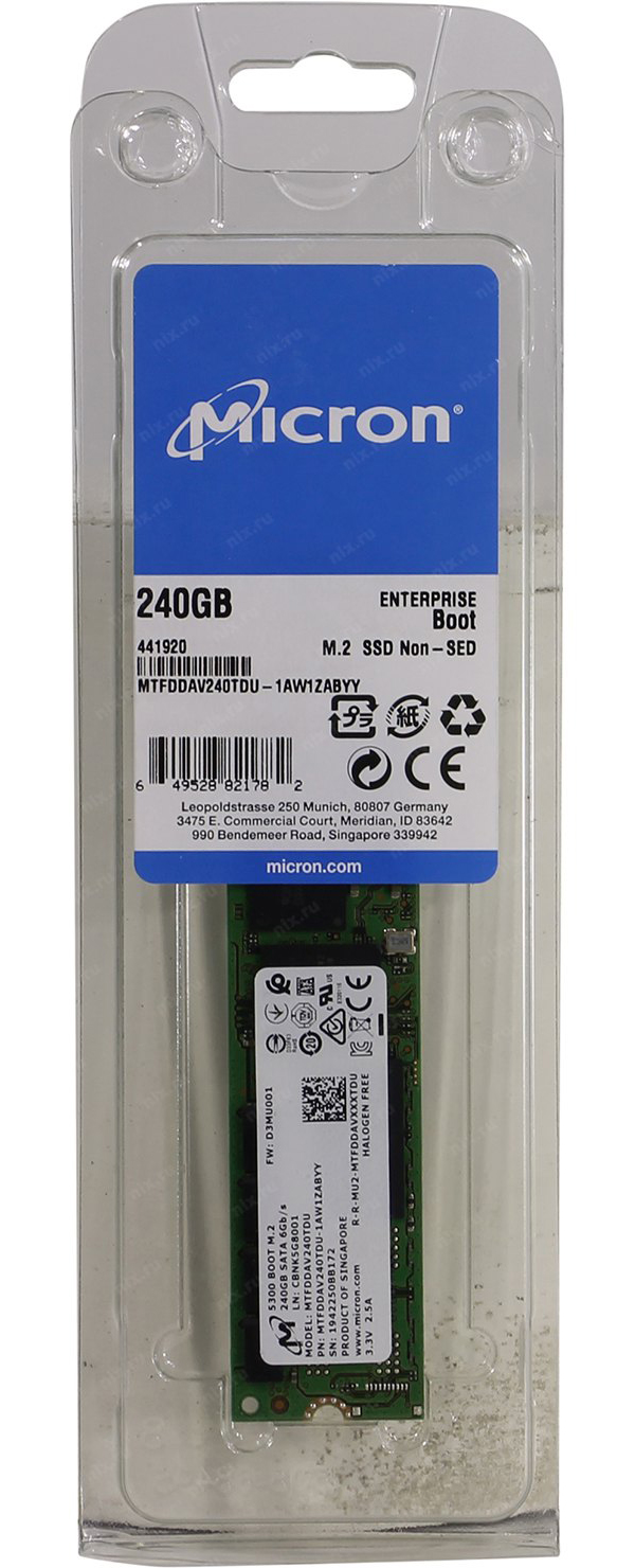 Накопитель SSD Micron 5300 BOOT 240Gb (MTFDDAV240TDU)
Накопитель SSD Micron 5300 BOOT 240Gb (MTFDDAV240TDU)