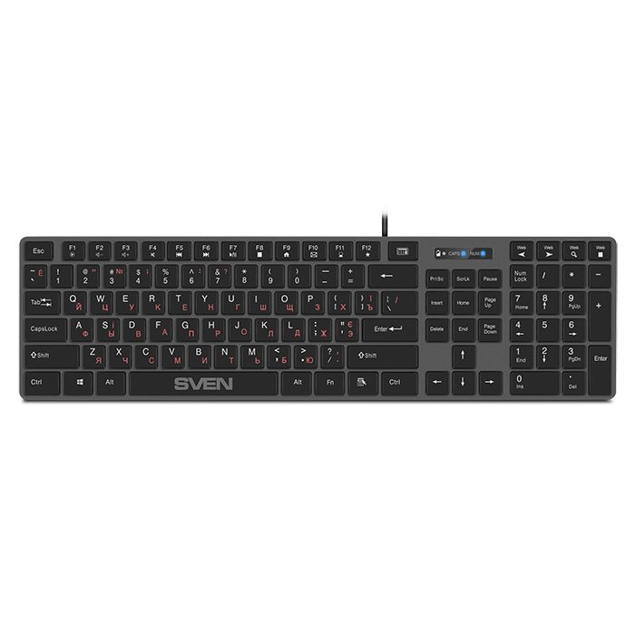 Клавиатура Sven KB-E5000 серый металлик, Черный
Клавиатура Sven KB-E5000 серый металлик, Черный