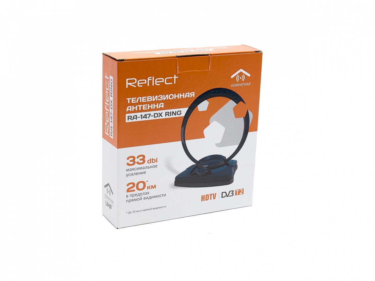 Антенна комнатная Reflect RING RA-147-DX (активная, ДМВ, с б/п, 33 дБи, коробка)
Антенна комнатная Reflect RING RA-147-DX (активная, ДМВ, с б/п, 33 дБи, коробка)