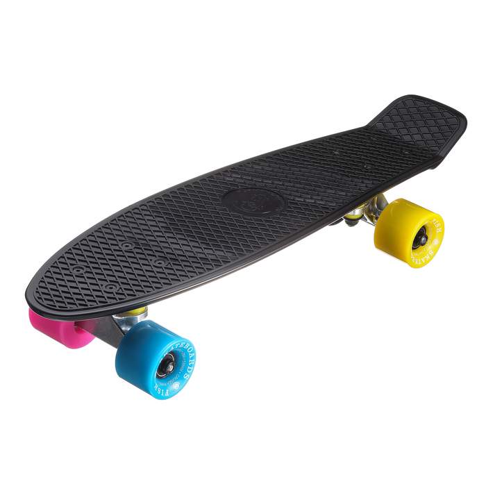 Миникруизер Fish Черный с разноцветными колесами
Миникруизер Fish Черный с разноцветными колесами