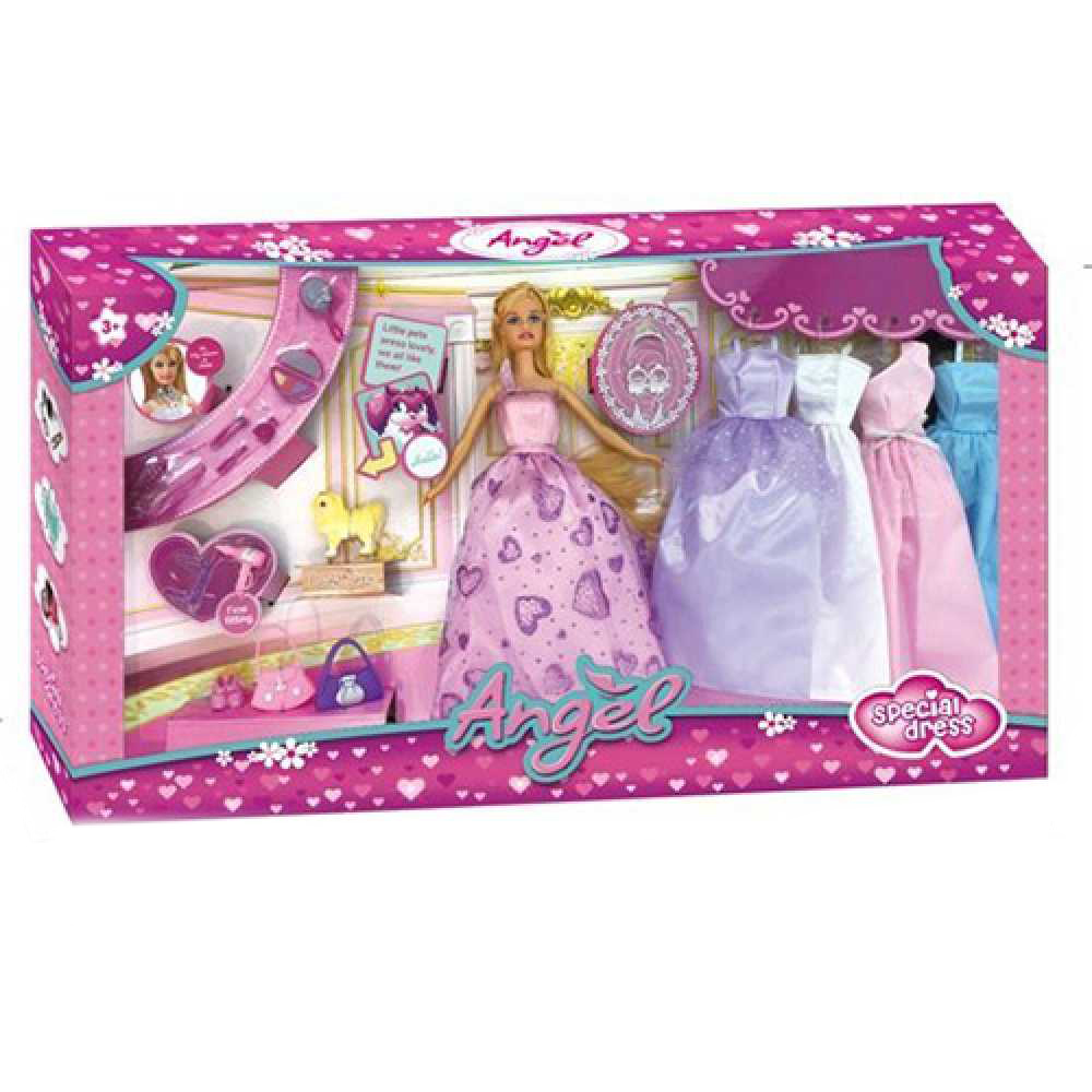 Кукла с набором одежды и аксессуарами в коробке (4 платья,обувь,сумка,питомец,аксессуары) K369-17/K369-16C
Кукла с набором одежды и аксессуарами в коробке (4 платья,обувь,сумка,питомец,аксессуары) K369-17/K369-16C