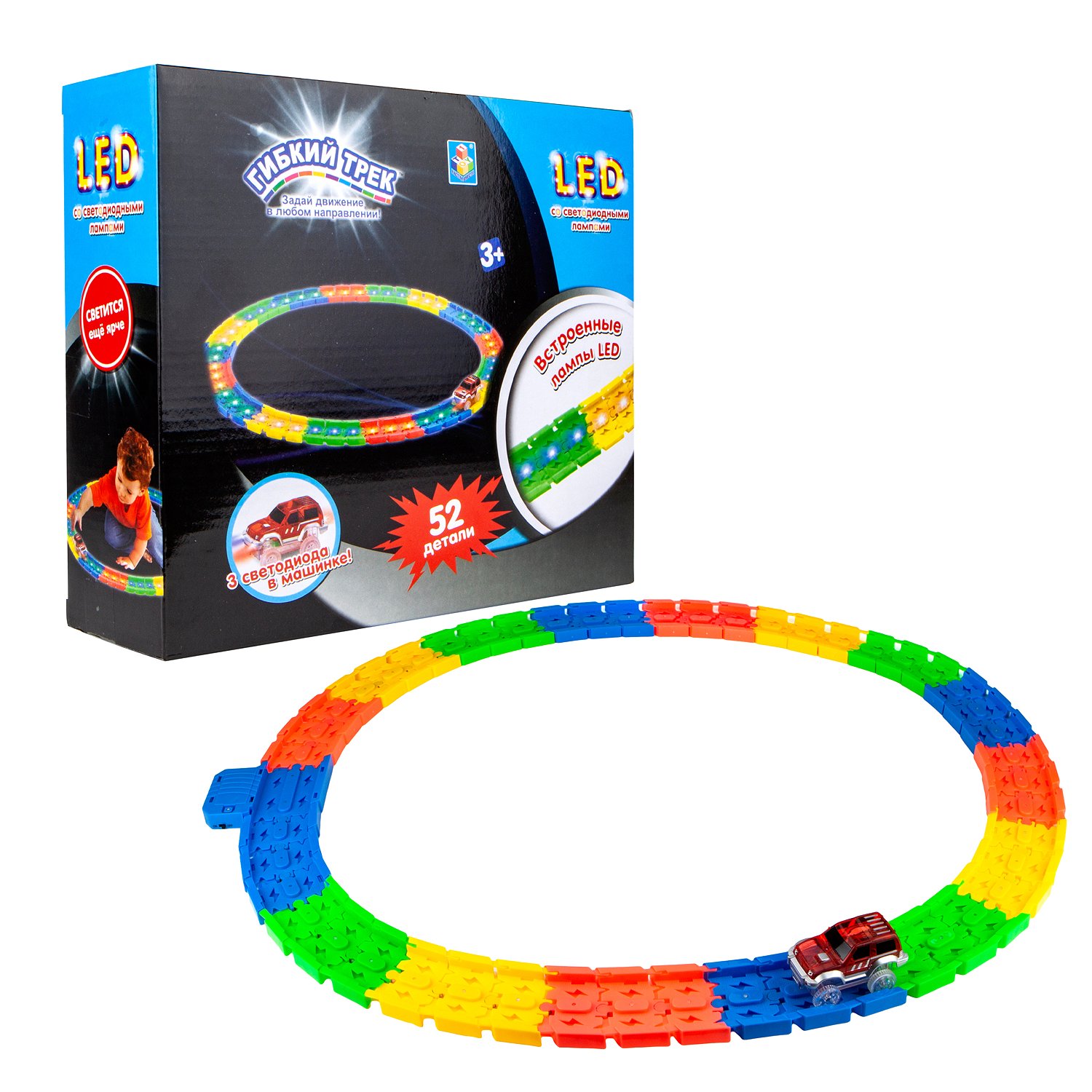 Гибкий трек 1TOY "LED со светодиодными лампами" 52 дет. (49 дет.c LED ламп.,1 машинка).
Гибкий трек 1TOY "LED со светодиодными лампами" 52 дет. (49 дет.c LED ламп.,1 машинка).