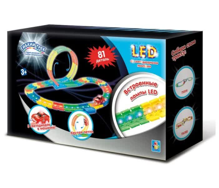 Гибкий трек 1TOY "LED со светодиодными лампами" 81 дет.(21 дет.c LED, мёртвая петля, 1 машинка).
Гибкий трек 1TOY "LED со светодиодными лампами" 81 дет.(21 дет.c LED, мёртвая петля, 1 машинка).