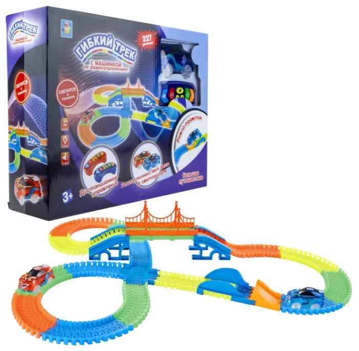 Гибкий трек 1TOY "Большое путешествие" 227 дет.(2 машинки на пульте д/у, дорога светится, рампа, мост
Гибкий трек 1TOY "Большое путешествие" 227 дет.(2 машинки на пульте д/у, дорога светится, рампа, мост