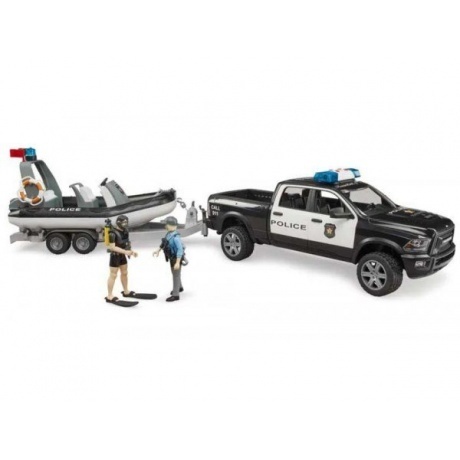 Полицейский пикап RAM 2500 с модулем L + S, прицепом и лодкой Bruder 02507
Полицейский пикап RAM 2500 с модулем L + S, прицепом и лодкой Bruder 02507