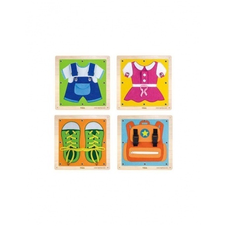 Игра развивающая "Одень и застегни"в коробке 4 панели с разными видами застежек и шнурков VIGA 51628
Игра развивающая "Одень и застегни"в коробке 4 панели с разными видами застежек и шнурков VIGA 51628