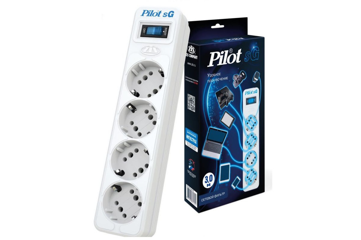 Сетевой фильтр Pilot SG 4x8 3м (4 розетки) белый
Сетевой фильтр Pilot SG 4x8 3м (4 розетки) белый