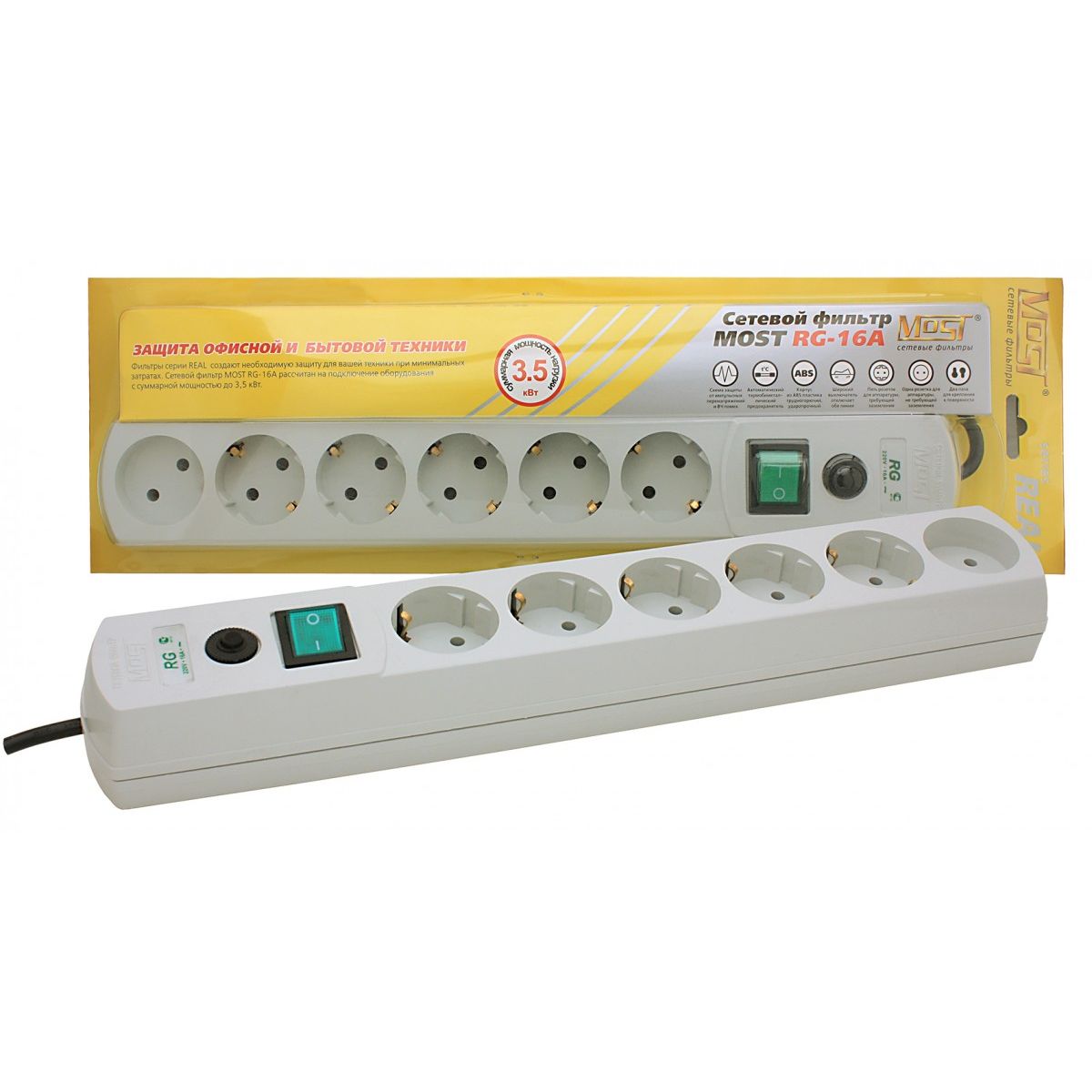 Сетевой фильтр Most RG-16А белый 2м
Сетевой фильтр Most RG-16А белый 2м