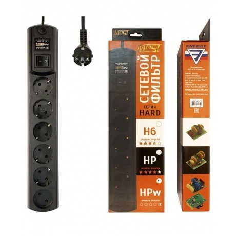 Сетевой фильтр Most HPw 2м (6 розеток) черный
Сетевой фильтр Most HPw 2м (6 розеток) черный