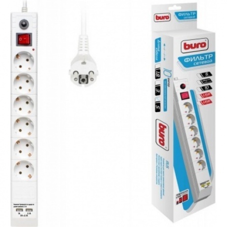Сетевой фильтр Buro BU-SP5_USB_2A-W 5м (6 розеток) белый
Сетевой фильтр Buro BU-SP5_USB_2A-W 5м (6 розеток) белый