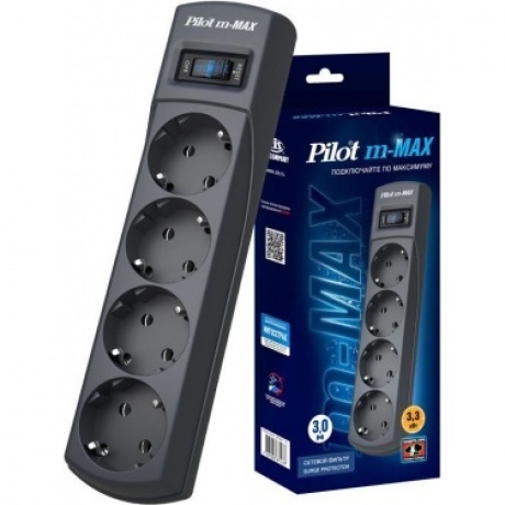 Сетевой фильтр Pilot m-MAX 3м (4 розетки) черный
Сетевой фильтр Pilot m-MAX 3м (4 розетки) черный