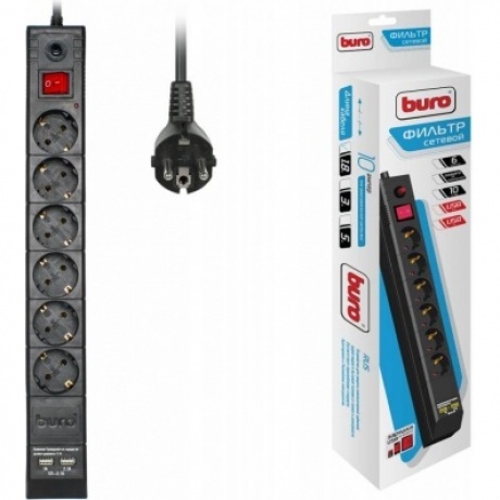 Сетевой фильтр Buro BU-SP1.8_USB_2A-B 1.8м (6 розеток) черный
Сетевой фильтр Buro BU-SP1.8_USB_2A-B 1.8м (6 розеток) черный