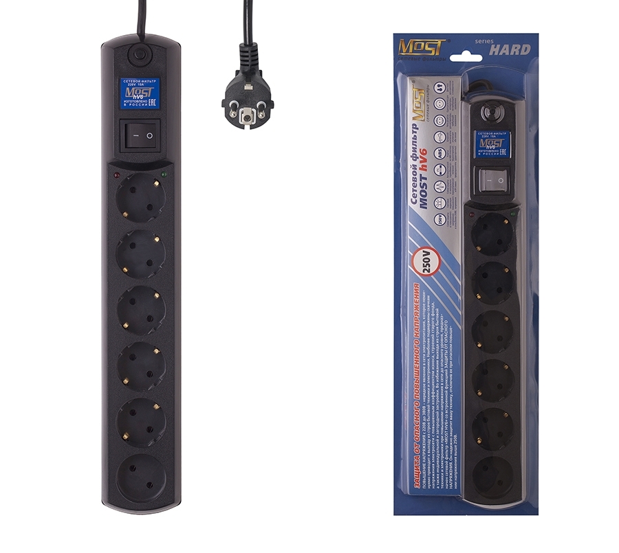 Сетевой фильтр Most HV6 черный 2м + защита от 380 V
Сетевой фильтр Most HV6 черный 2м + защита от 380 V