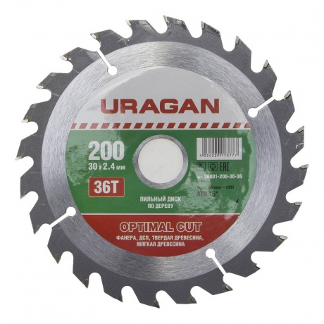 Диск пильный по дереву Uragan Optimal Cut 200x30 36T 36801-200-30-36
Диск пильный по дереву Uragan Optimal Cut 200x30 36T 36801-200-30-36