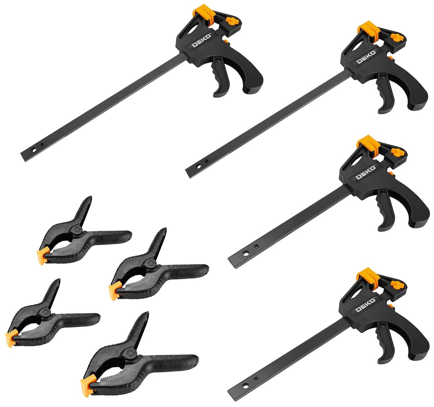 Набор быстрозажимных струбцин 70 мм, 150 мм, 300 мм DEKO CLS70-300, 8 шт
Набор быстрозажимных струбцин 70 мм, 150 мм, 300 мм DEKO CLS70-300, 8 шт