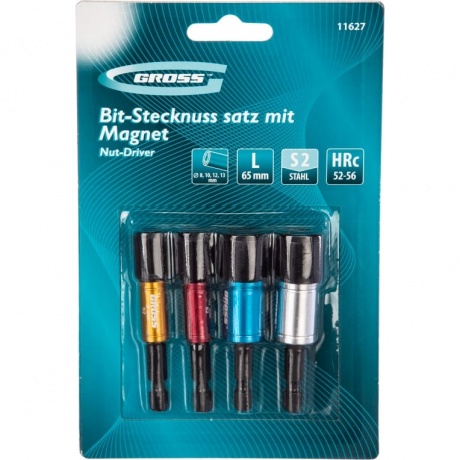Набор бит с торцевыми головками 8, 10, 12, 13 мм, магнит, Nut-Driver S2 Gross
Набор бит с торцевыми головками 8, 10, 12, 13 мм, магнит, Nut-Driver S2 Gross