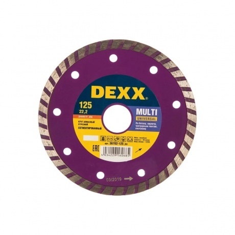 Диск алмазный DEXX Multi Universal, 125 мм, (22.2 мм, 7 х 2.0 мм), сегментированный (36702-125)
Диск алмазный DEXX Multi Universal, 125 мм, (22.2 мм, 7 х 2.0 мм), сегментированный (36702-125)