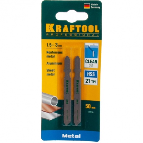 Полотна для лобзика KRAFTOOL T118A, EU-хвост., по металлу HSS, шаг 1.2 мм, 50 мм, 2 шт, (159551-1.2)
Полотна для лобзика KRAFTOOL T118A, EU-хвост., по металлу HSS, шаг 1.2 мм, 50 мм, 2 шт, (159551-1.2)