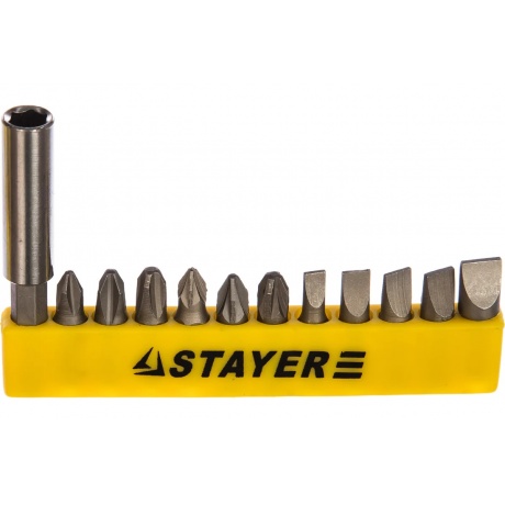 Набор бит с адаптером STAYER 12 шт, (2609-H12)
Набор бит с адаптером STAYER 12 шт, (2609-H12)