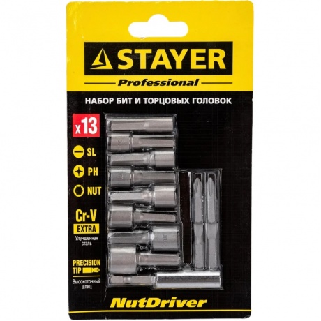 Набор бит и торцевых головок STAYER 13 шт, Professional (2611-H13)
Набор бит и торцевых головок STAYER 13 шт, Professional (2611-H13)