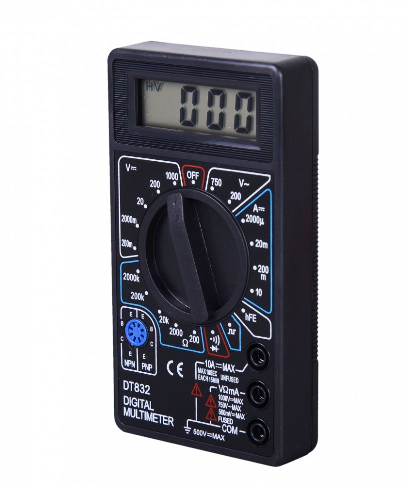 Мультиметр цифровой DT832 с щупами в комплекте
Мультиметр цифровой DT832 с щупами в комплекте