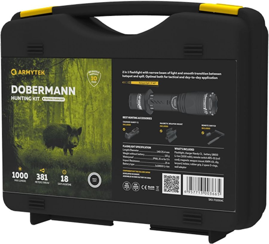 Фонарь светодиодный тактический Armytek Dobermann Hunting Kit, 1000 лм, холодный свет, аккумулятор
Фонарь светодиодный тактический Armytek Dobermann Hunting Kit, 1000 лм, холодный свет, аккумулятор