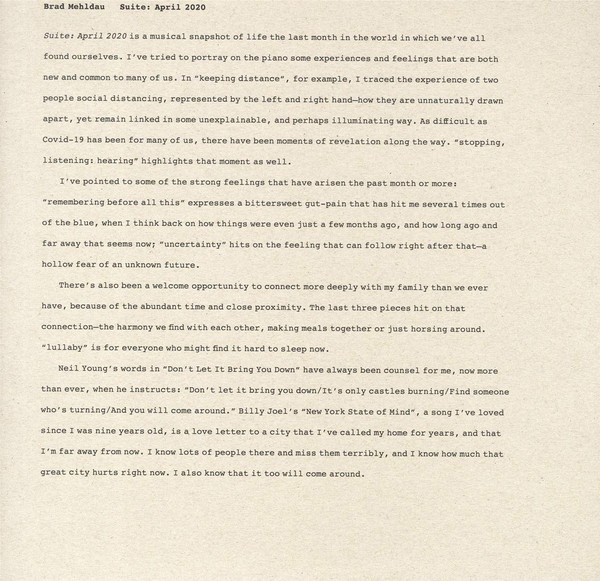 Виниловая пластинка Mehldau, Brad, Suite: April 2020 (0075597919448)
Виниловая пластинка Mehldau, Brad, Suite: April 2020 (0075597919448)