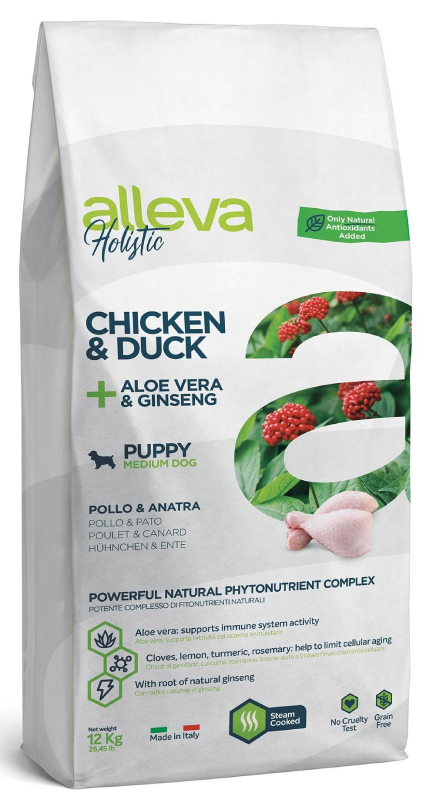 Корм сухой ALLEVA HOLISTIC DOG Puppy/Junior Chicken & Duck Medium для щенков с курицей и уткой, алое вера и женьшенем 12кг 2363
Корм сухой ALLEVA HOLISTIC DOG Puppy/Junior Chicken & Duck Medium для щенков с курицей и уткой, алое вера и женьшенем 12кг 2363