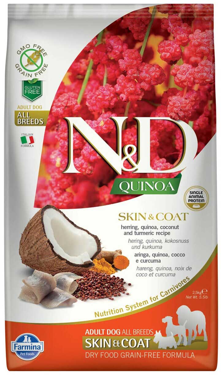 Корм сухой Farmina N&D GF QUINOA SKIN&COAT HERRING для собак сельдь и киноа для здоровья кожи и шерсти 2,5 кг
Корм сухой Farmina N&D GF QUINOA SKIN&COAT HERRING для собак сельдь и киноа для здоровья кожи и шерсти 2,5 кг