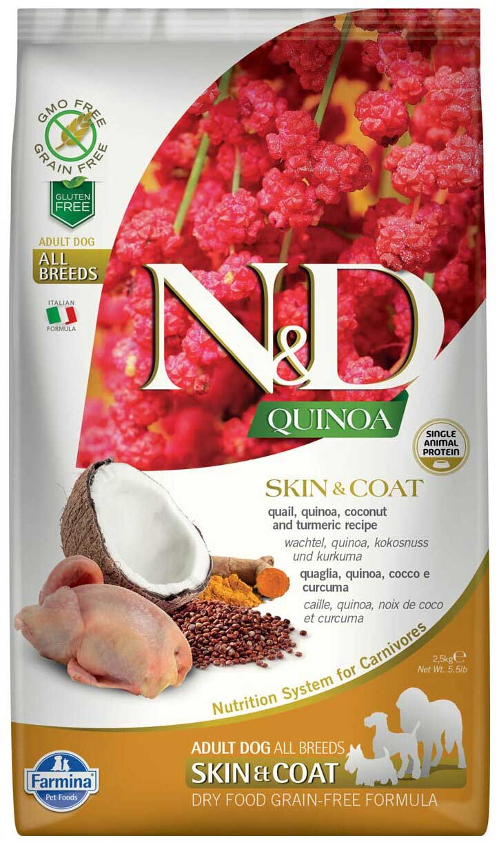 Корм сухой Farmina N&D GF QUINOA SKIN&COAT QUAIL для собак перепел и киноа для здоровья кожи и шерсти 2,5 кг
Корм сухой Farmina N&D GF QUINOA SKIN&COAT QUAIL для собак перепел и киноа для здоровья кожи и шерсти 2,5 кг