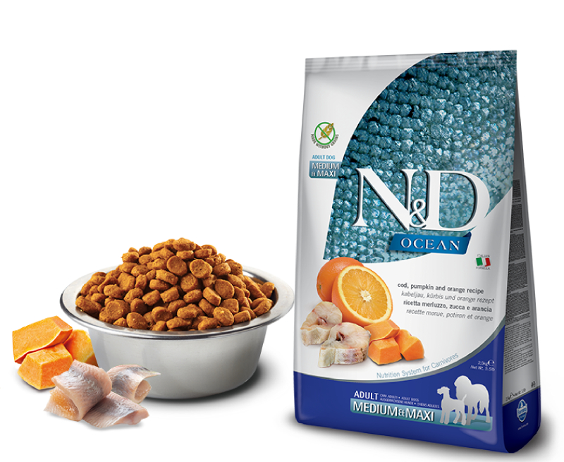 Корм сухой Farmina N&D OCEAN PUMPKIN для собак MEDIUM/MAXI треска с апельcином и тыквой 2,5 кг
Корм сухой Farmina N&D OCEAN PUMPKIN для собак MEDIUM/MAXI треска с апельcином и тыквой 2,5 кг