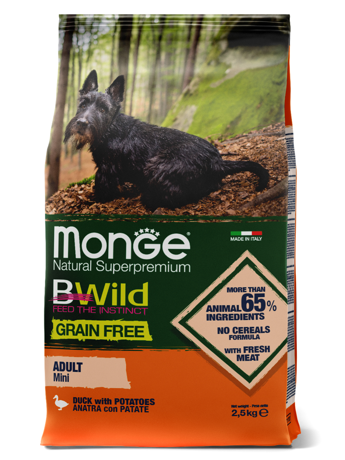 Корм сухой Monge Dog BWild GRAIN FREE Mini беззерновой из мяса утки с картофелем для взрослых собак мелких пород 2,5 кг
Корм сухой Monge Dog BWild GRAIN FREE Mini беззерновой из мяса утки с картофелем для взрослых собак мелких пород 2,5 кг