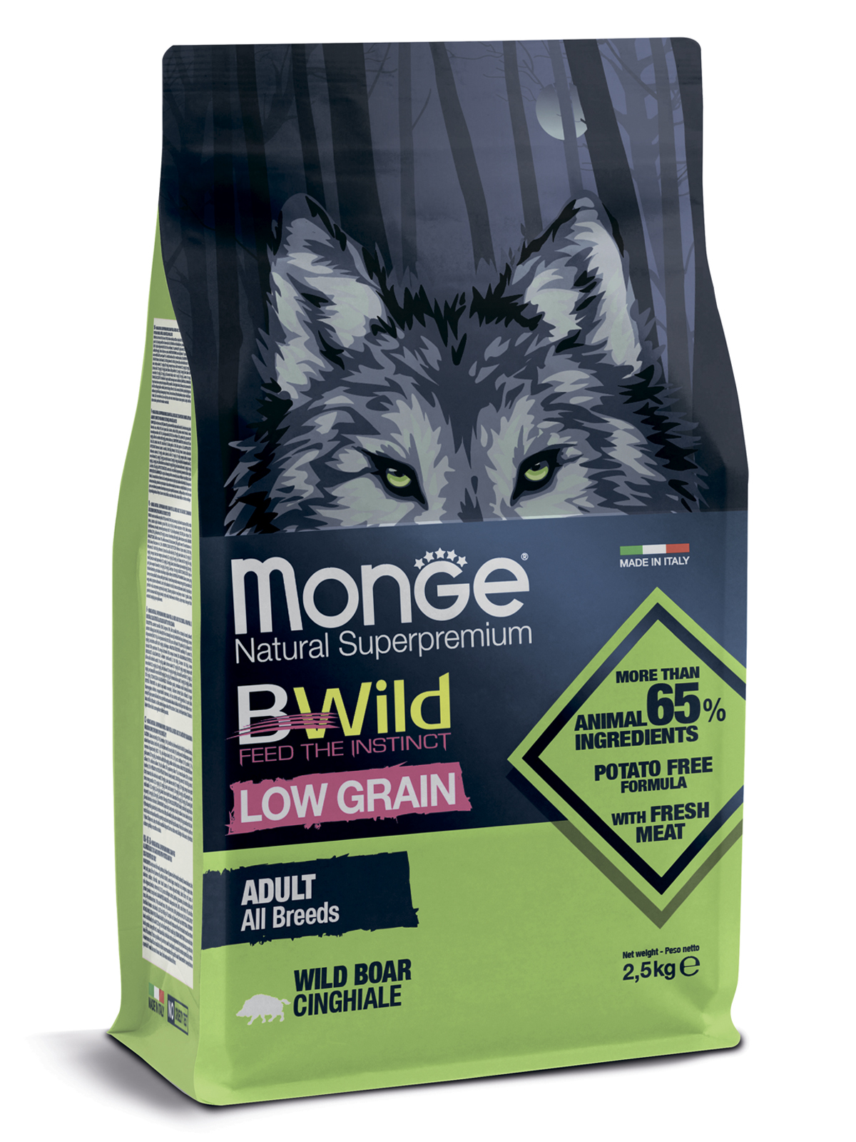 Корм сухой Monge Dog BWild LOW GRAIN низкозерновой из мяса дикого кабана для взрослых собак всех пород 2,5 кг
Корм сухой Monge Dog BWild LOW GRAIN низкозерновой из мяса дикого кабана для взрослых собак всех пород 2,5 кг
