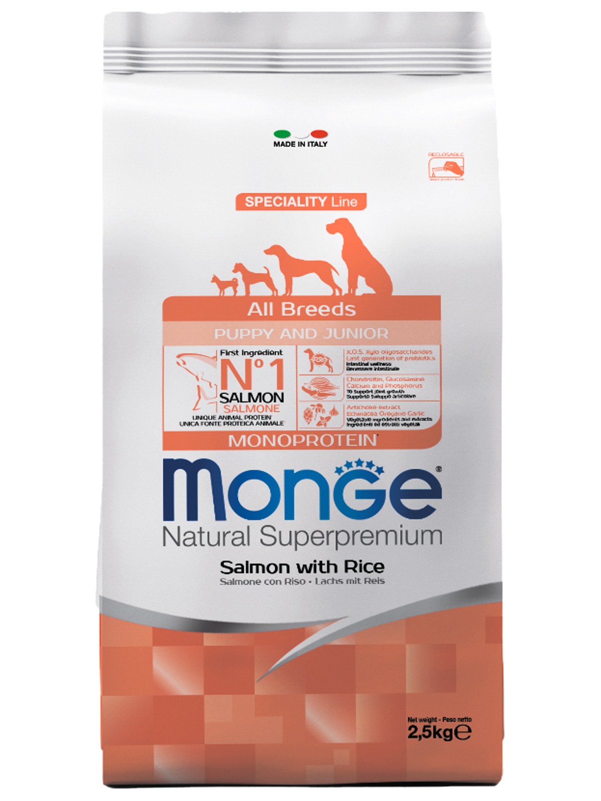 Корм сухой Monge Dog Monoprotein Puppy&Junior для щенков всех пород лосось с рисом 2,5 кг
Корм сухой Monge Dog Monoprotein Puppy&Junior для щенков всех пород лосось с рисом 2,5 кг
