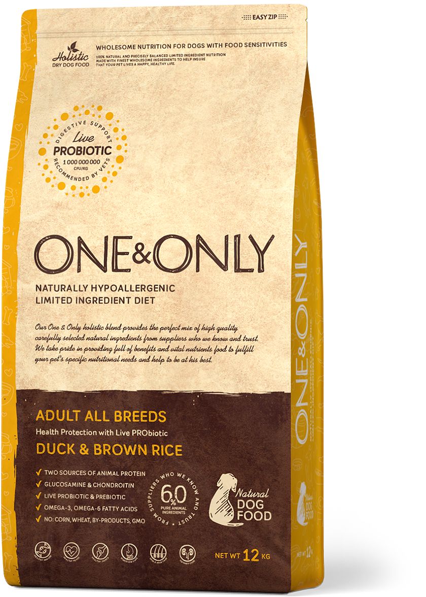 Корм сухой ONE&ONLY Duck & Brown Rice Adult All Breeds утка с бурым рисом для взрослых собак всех пород 12 кг
Корм сухой ONE&ONLY Duck & Brown Rice Adult All Breeds утка с бурым рисом для взрослых собак всех пород 12 кг