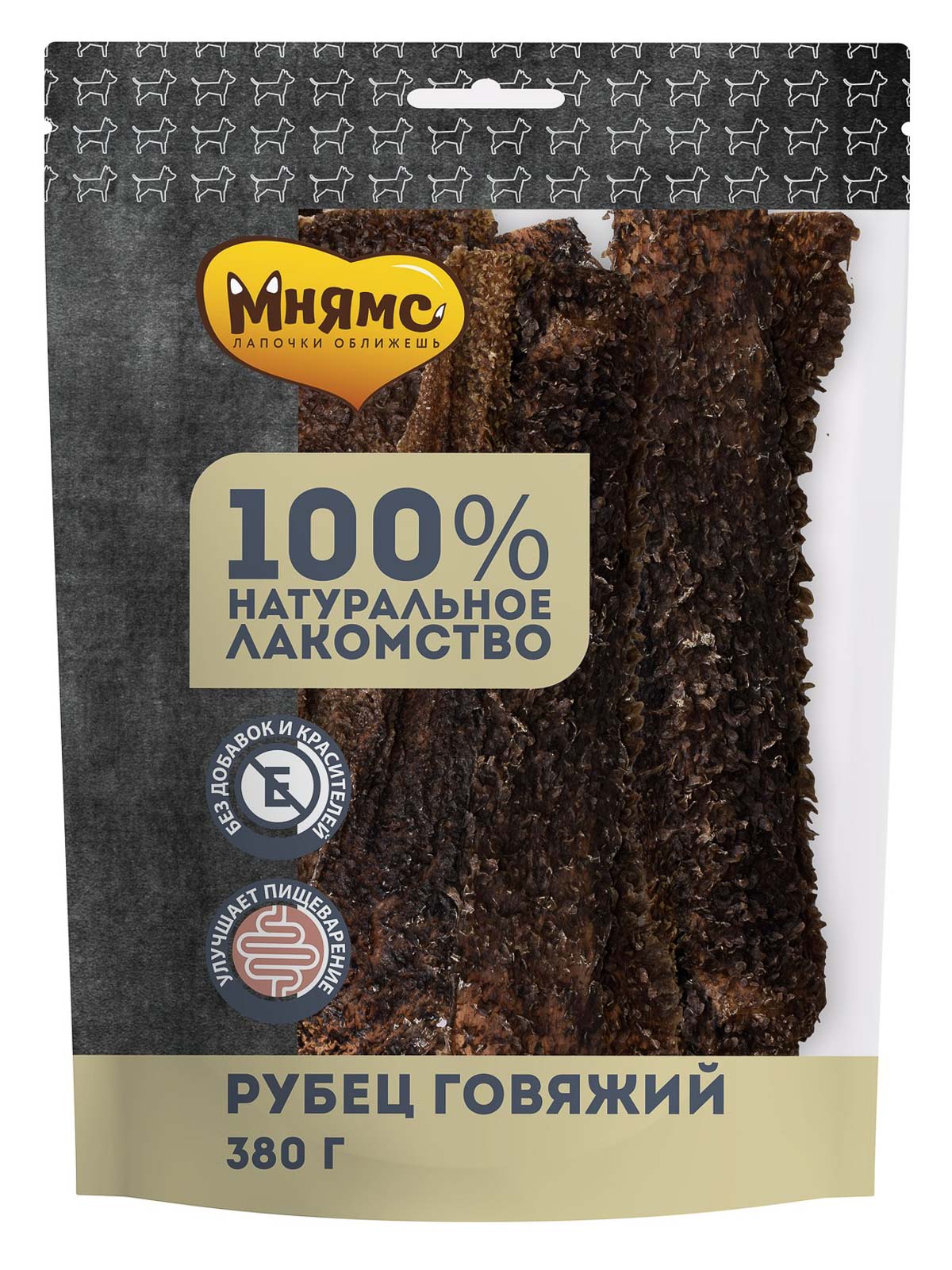 Мнямс лакомство для собак Рубец говяжий 380г
Мнямс лакомство для собак Рубец говяжий 380г