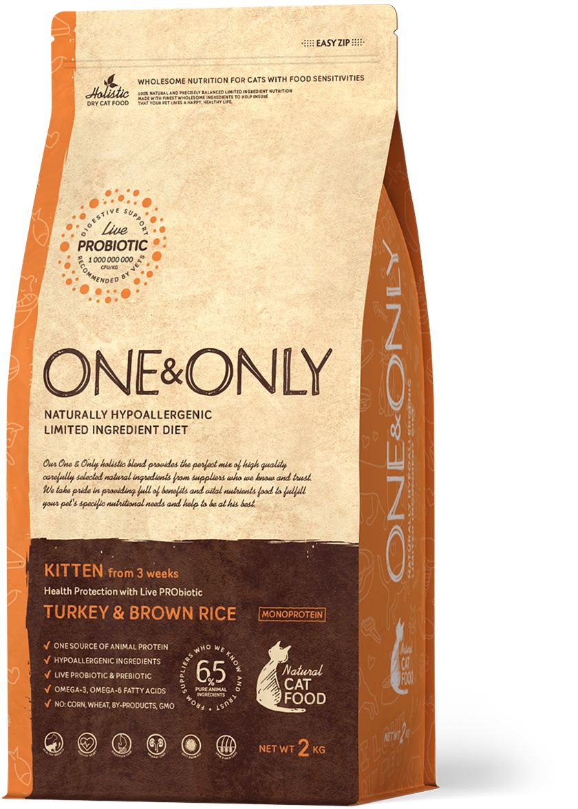 Корм сухой ONE&ONLY Turkey & Brown Rice Kitten индейка с бурым рисом для котят 2 кг
Корм сухой ONE&ONLY Turkey & Brown Rice Kitten индейка с бурым рисом для котят 2 кг