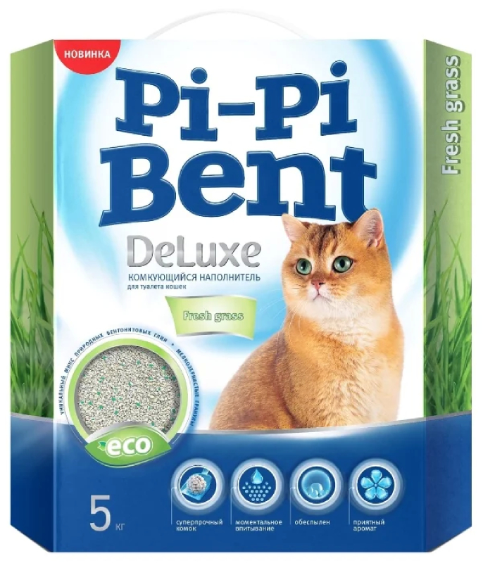 Наполнитель Pi-Pi-bent 5кг DeLuxe Fresh grass комкующийся 00847
Наполнитель Pi-Pi-bent 5кг DeLuxe Fresh grass комкующийся 00847