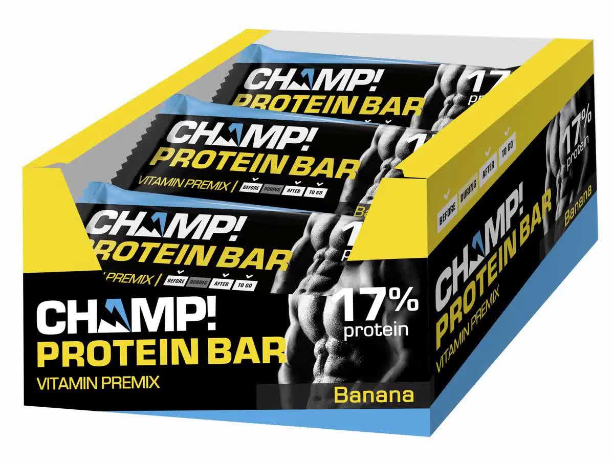 Champ Батончик протеиновый "Банановый" 45гр 18шт
Champ Батончик протеиновый "Банановый" 45гр 18шт