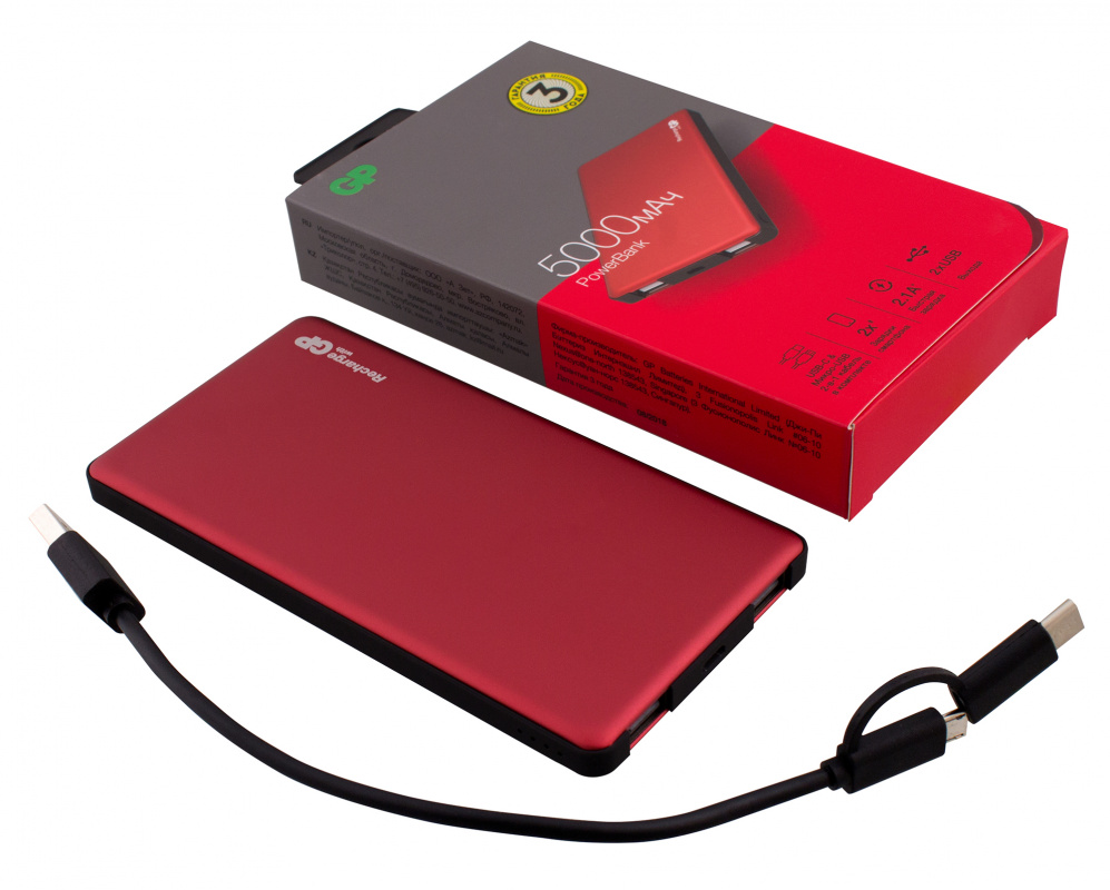 Внешний аккумулятор GP Portable PowerBank MP05 Li-Pol 5000mAh 2.1A+2.1A красный
Внешний аккумулятор GP Portable PowerBank MP05 Li-Pol 5000mAh 2.1A+2.1A красный