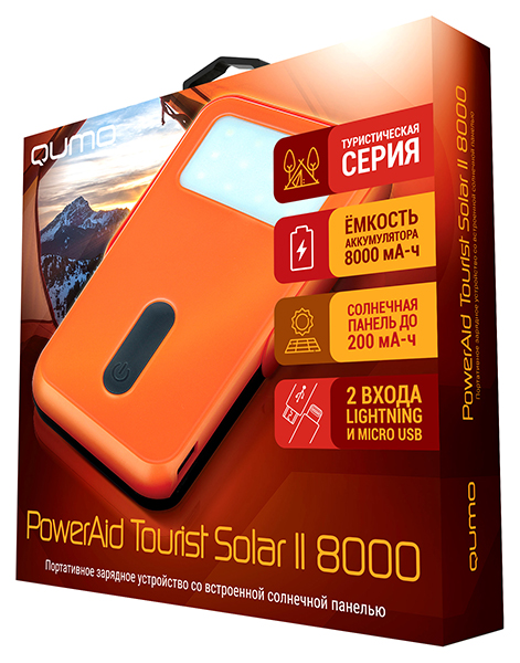 Внешний аккумуляторм Qumo Power Bank PowerAid Tourist Solar 2 Charger 0023 8000mAh 24358, Оранжевый
Внешний аккумуляторм Qumo Power Bank PowerAid Tourist Solar 2 Charger 0023 8000mAh 24358, Оранжевый