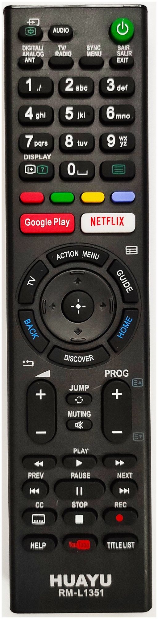 Пульт Huayu для Sony RM-L1351 GOOGLE PLAY, YOUTUBE, NETFLIX (HRM1553)
Пульт Huayu для Sony RM-L1351 GOOGLE PLAY, YOUTUBE, NETFLIX (HRM1553)