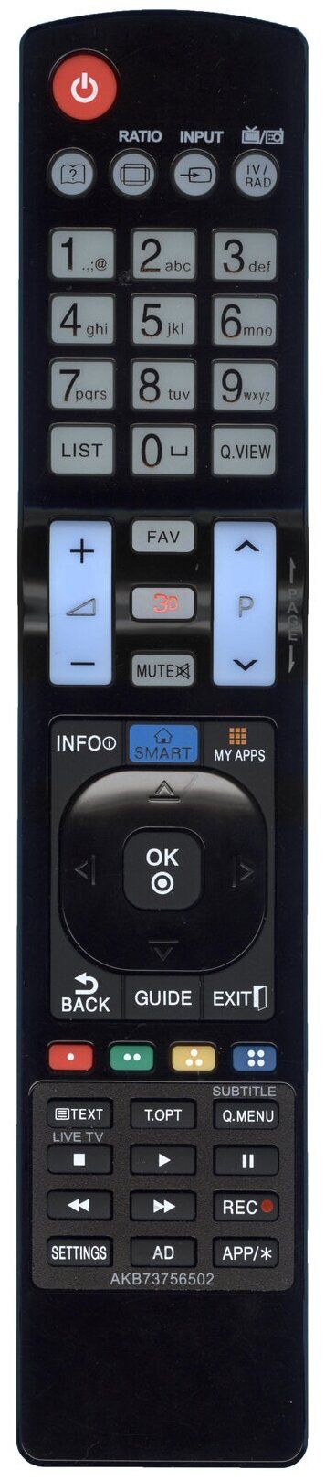Пульт дистанционного управления LG AKB73756502 ic Lcd Led Tv c функцией SMART + 3D (HLG322)
Пульт дистанционного управления LG AKB73756502 ic Lcd Led Tv c функцией SMART + 3D (HLG322)