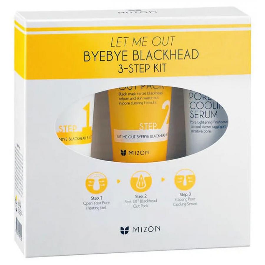 Трехступенчатый комплекс для борьбы с чёрными точками Mizon Let Me Out Byebye Blackhead 3-Step Kit
Трехступенчатый комплекс для борьбы с чёрными точками Mizon Let Me Out Byebye Blackhead 3-Step Kit