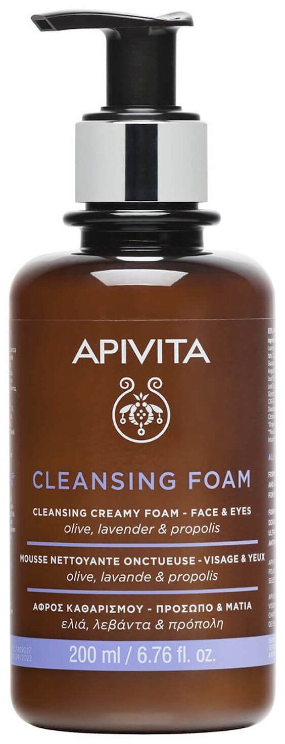Очищающая пенка для лица и глаз APIVITA с Оливой, Лавандой и Прополисом, флакон-помпа, 200 мл
Очищающая пенка для лица и глаз APIVITA с Оливой, Лавандой и Прополисом, флакон-помпа, 200 мл